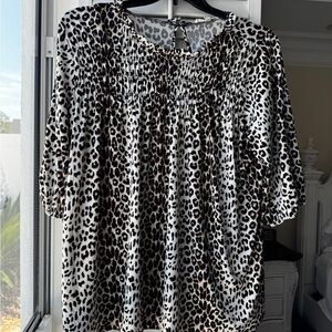 Elegant Black and Brown Leopard Print 3/4 Sleeve Ruched Blouse